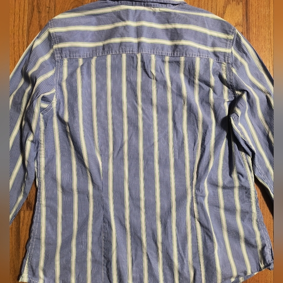L.L.Bean Button Down Blouse, Women's Medium, Blue, Green, White Stripe/Dots - Picture 8 of 10